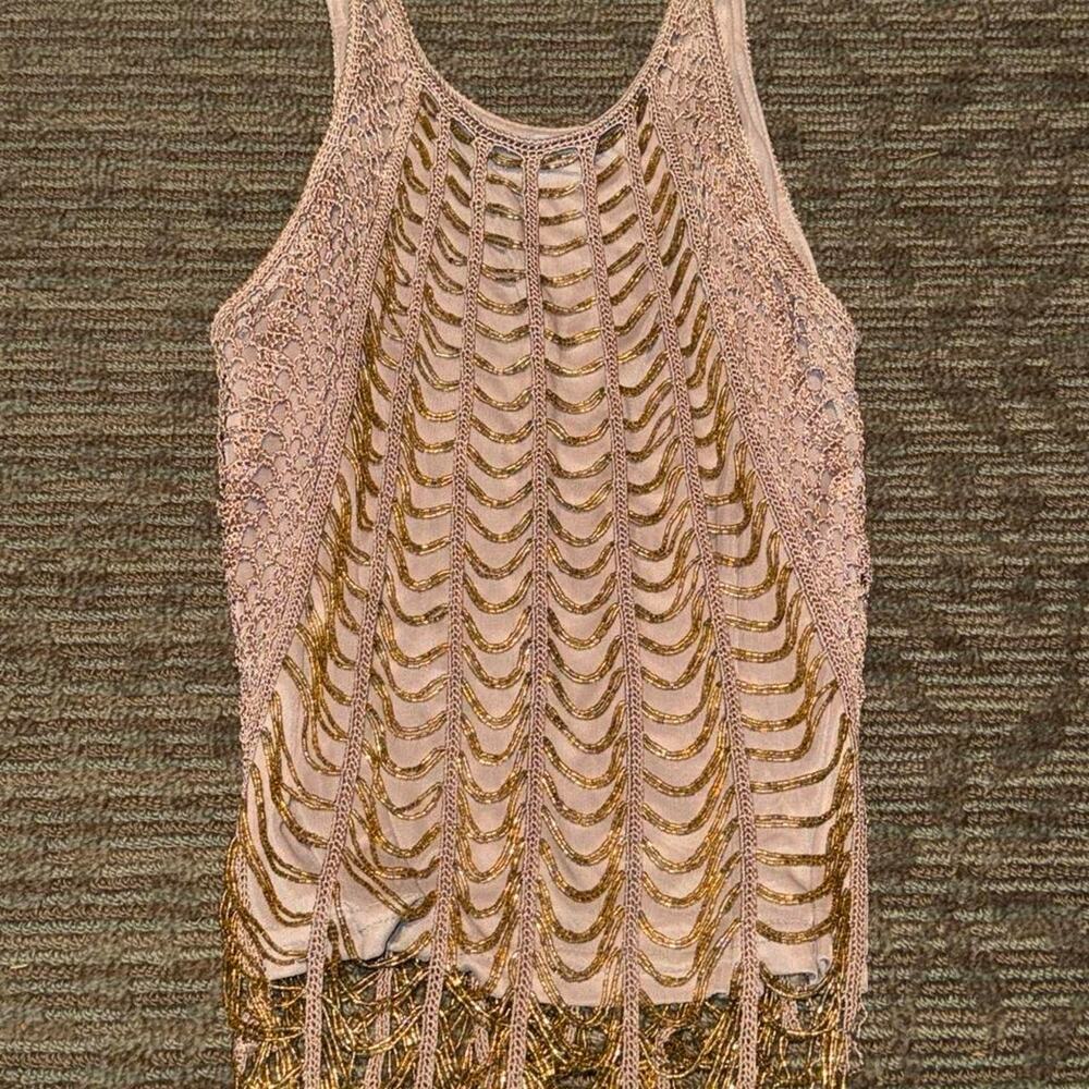 Ariella gold draped fully beaded crochet tank